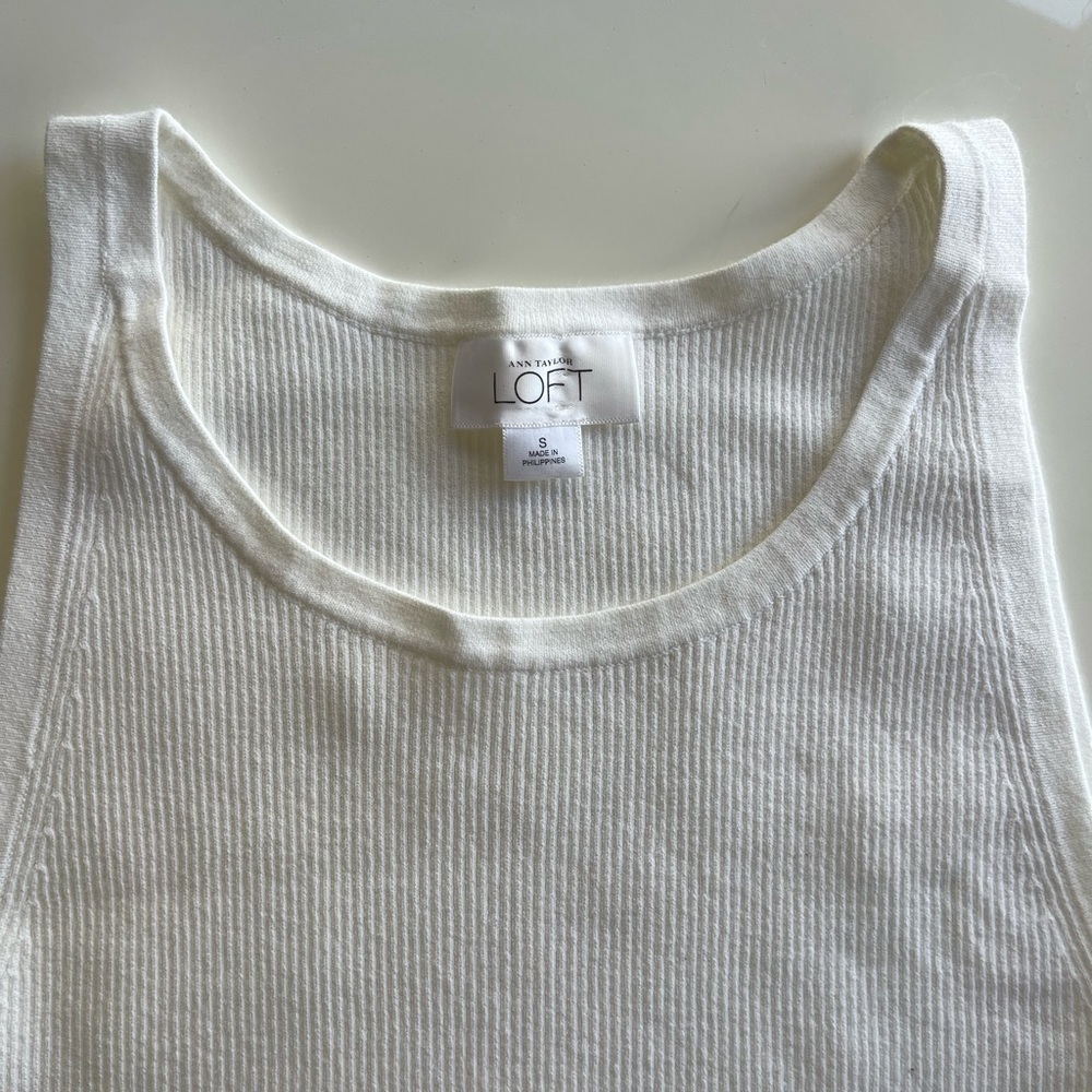 LOFT White Ribbed Tank Cream - S - Picture 3 of 4